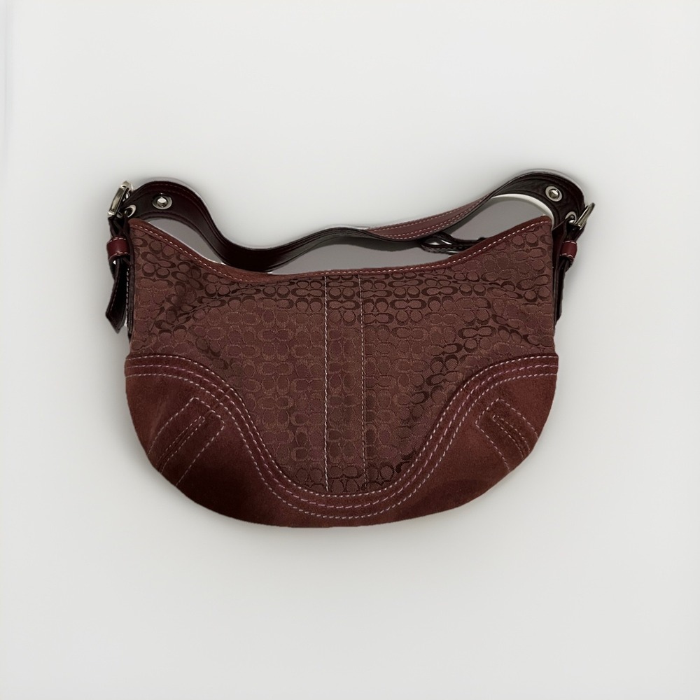 Vintage Coach Soho Mini Hobo Bag 2154 Burgundy Wine Signature Canvas Leather Y2K